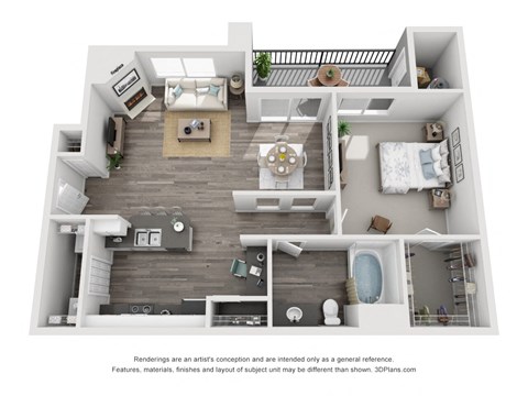 Floor plan for 1 bed, 1 bath, 939 sqft